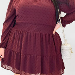 Waist Prarie Mini Dress 933089- Burgundy