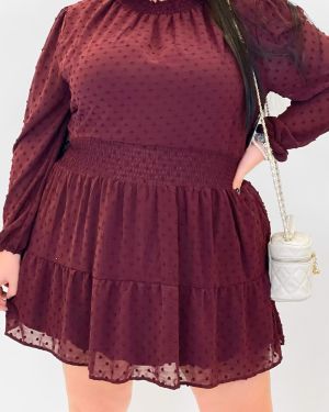 Waist Prarie Mini Dress 933089- Burgundy