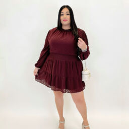 Waist Prarie Mini Dress 933089- Burgundy