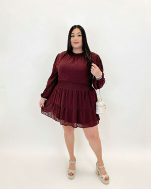 Waist Prarie Mini Dress 933089- Burgundy