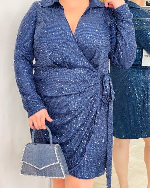 Sequin Collar Wrap Dress 933139 – Blue