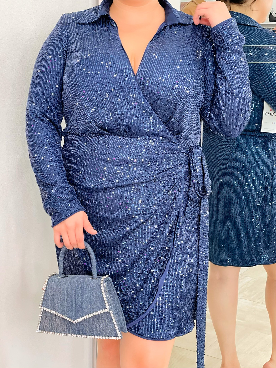 Sequin Collar Wrap Dress 933139 – Blue