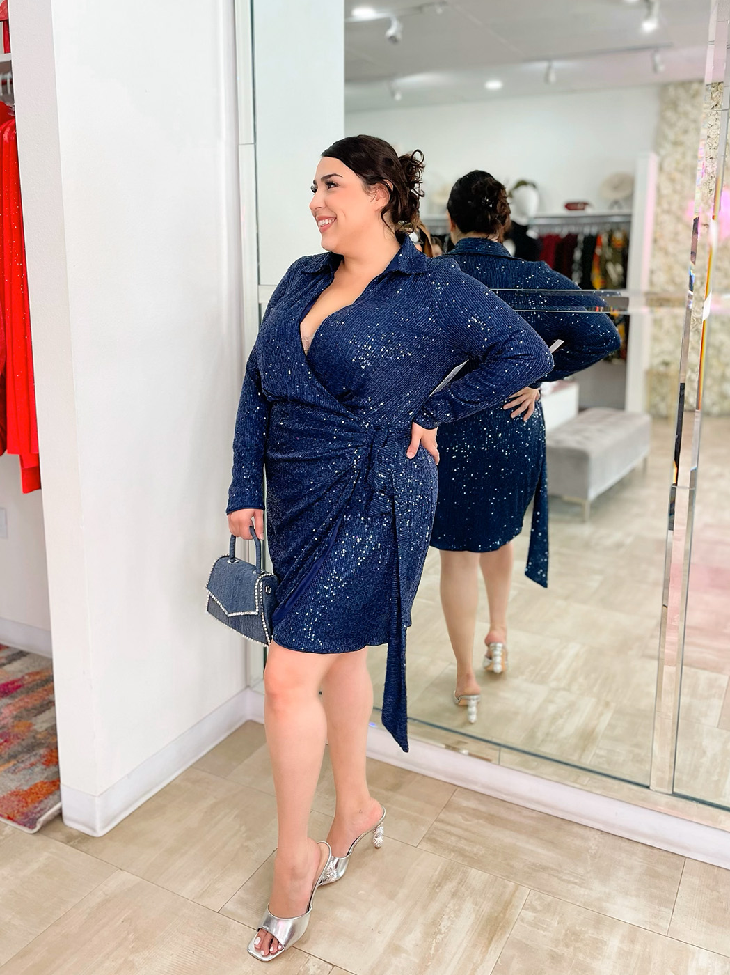 Sequin Collar Wrap Dress 933139 – Blue