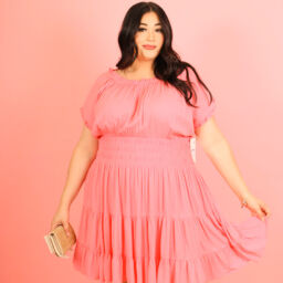 Coral Pink Flowy Dress 932349