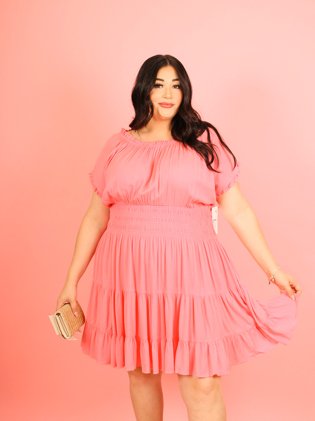 Coral Pink Flowy Dress 932349