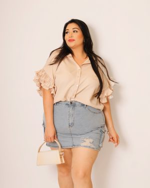 Ruffle Trim Top – Beige