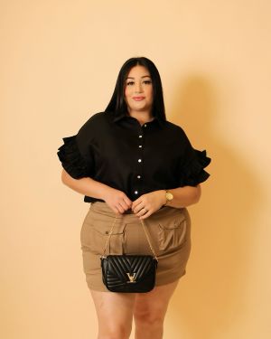 Ruffle Trim Top – Black