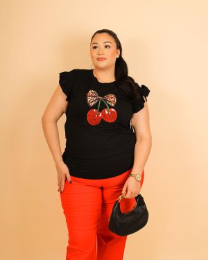 Leopard Bow Cherry Tee 934377 – Black